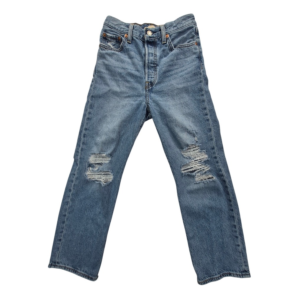 Levi's Premium Ribcage Straight Ankle Jeans Women's 25 High Rise Distressed
